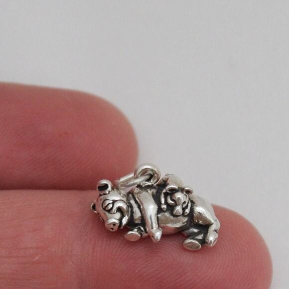 Sterling Silver Adorable Pig with Piglet Charm - Picture 1 of 6